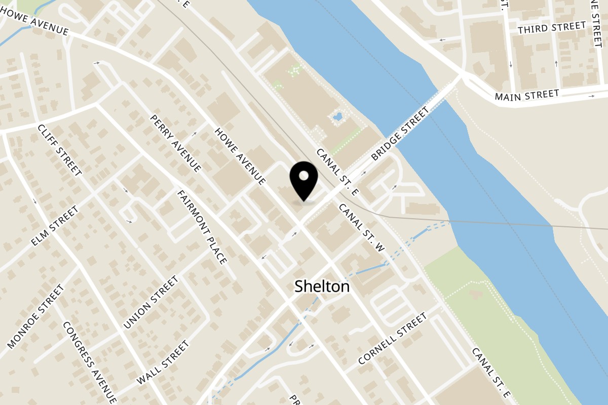 Map showing the location of Peruvian Llama on 55 Bridge St in Shelton